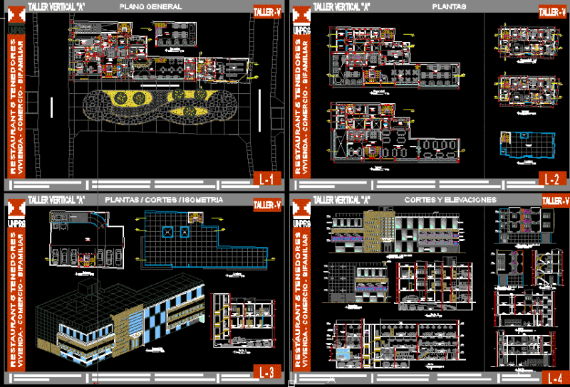 Restaurant, Retail Stores And Apartments DWG Block for AutoCAD