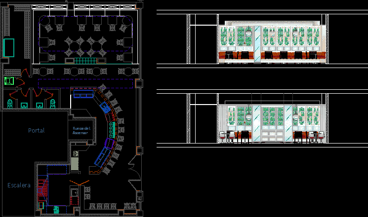 Bar Restaurant, Saloon 2D DWG Plan for AutoCAD • Designs CAD