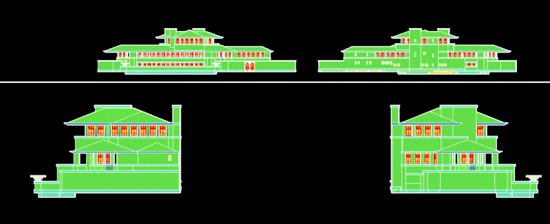 Robie House Fronts 3D DWG Model for AutoCAD