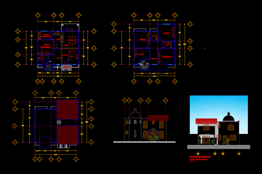 Room House Two Levels DWG Block for AutoCAD