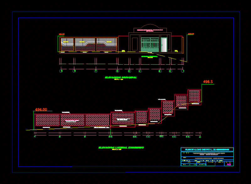 School Perimeter Fence DWG Block for AutoCAD