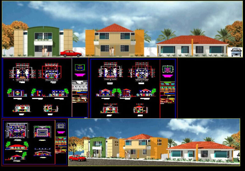 Semi Detached Houses DWG Section for AutoCAD