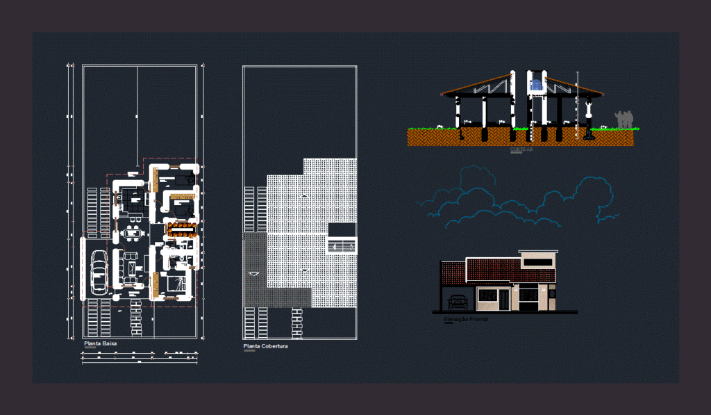 Single Family House 105m² DWG Block for AutoCAD