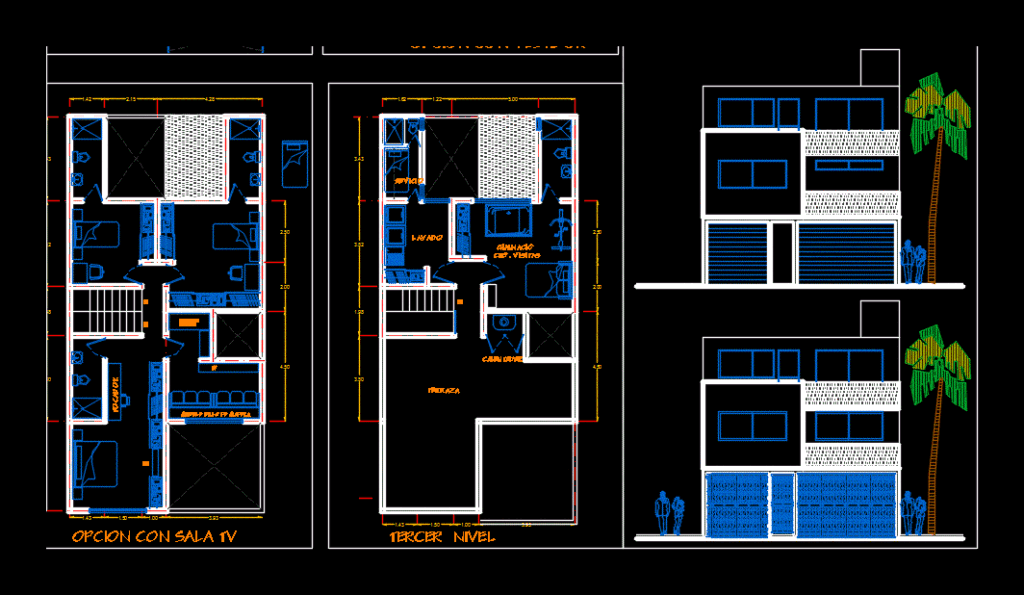 Small House 3 Bedrooms DWG Model for AutoCAD