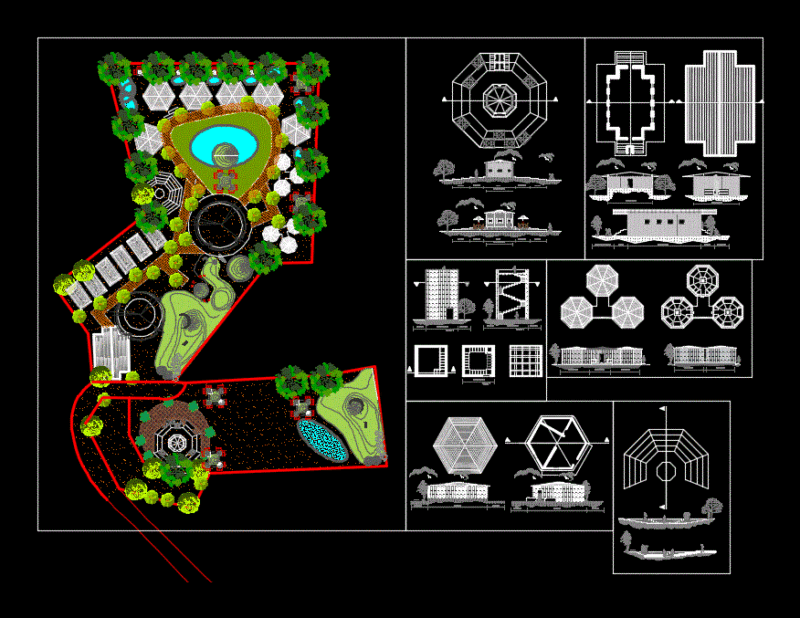 Campsite with Tower And Viewpoint 2D DWG Design Section for AutoCAD