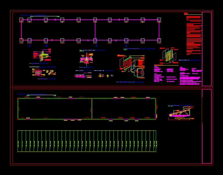 CAD drawing of Metalcom office framing plans including foundation details, wall sections, and connection diagrams.