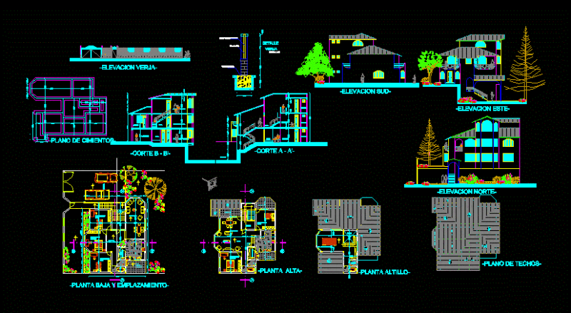 Terraced Houses with Garage 2D DWG Plan for AutoCAD