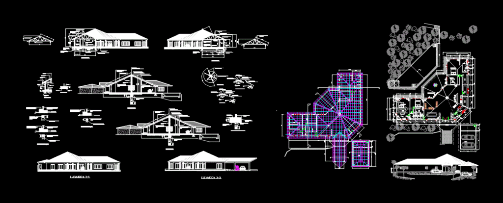 Three Bedroom House DWG Detail for AutoCAD