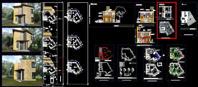 Three Summer Houses DWG Block for AutoCAD