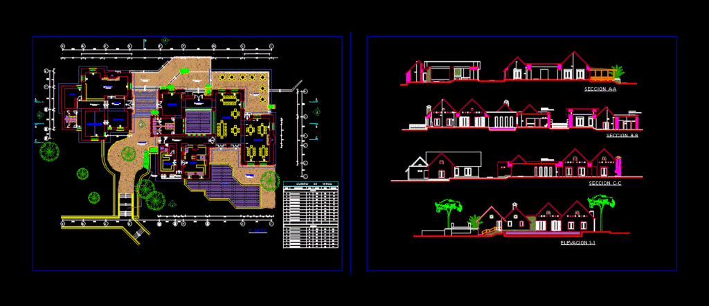 Tourist Area Management With Pool And Restaurant 2D DWG Design Section for AutoCAD