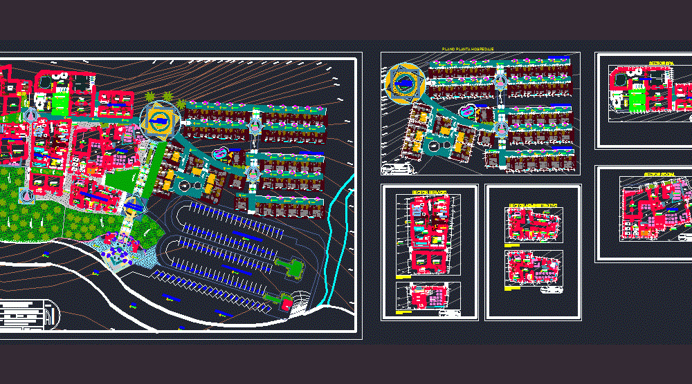 tourist spa with thermal pool and parking 2d dwg design