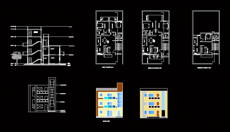 Tower 3 Levels Departments DWG Block for AutoCAD