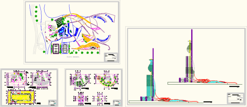 Tower Complex And Marina DWG Section for AutoCAD