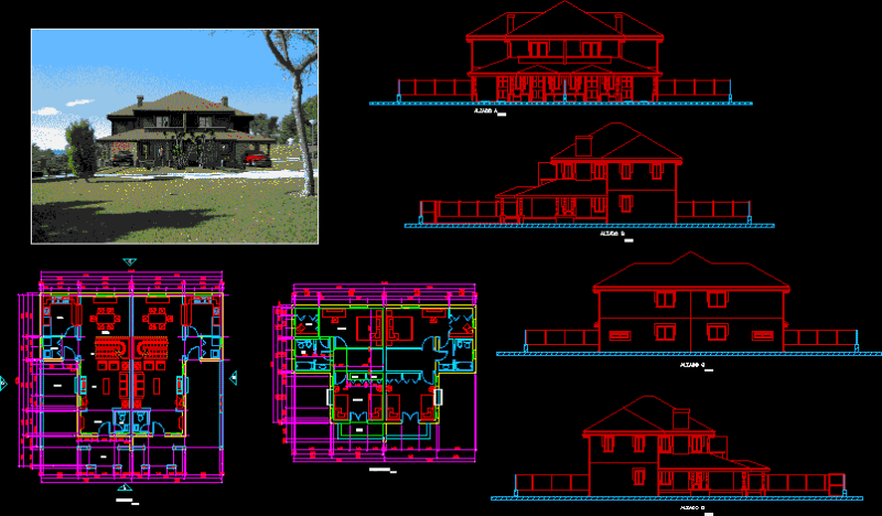 Twin Houses DWG Section for AutoCAD