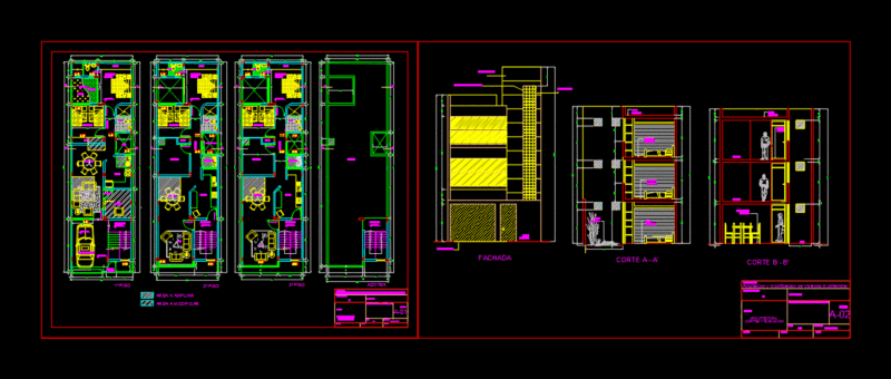 House with Three Apartments 2D DWG Plan for AutoCAD