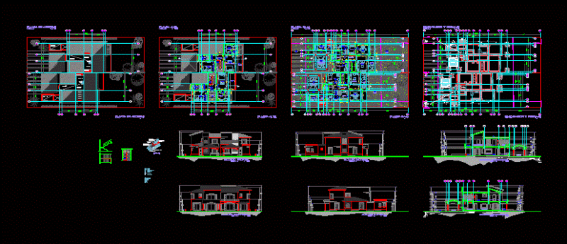Two Homes Matched DWG Elevation for AutoCAD