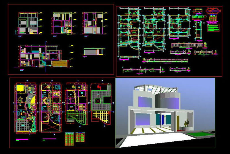Unifamily House 8×20 DWG Detail for AutoCAD