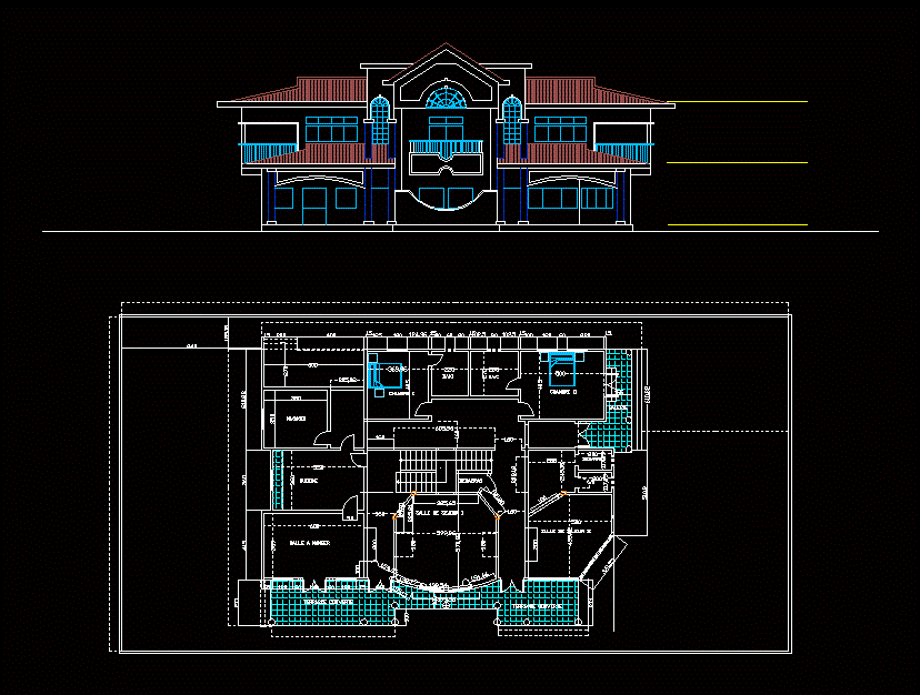 Classic Villa Plan And Elevation Cad Template Dwg Cad