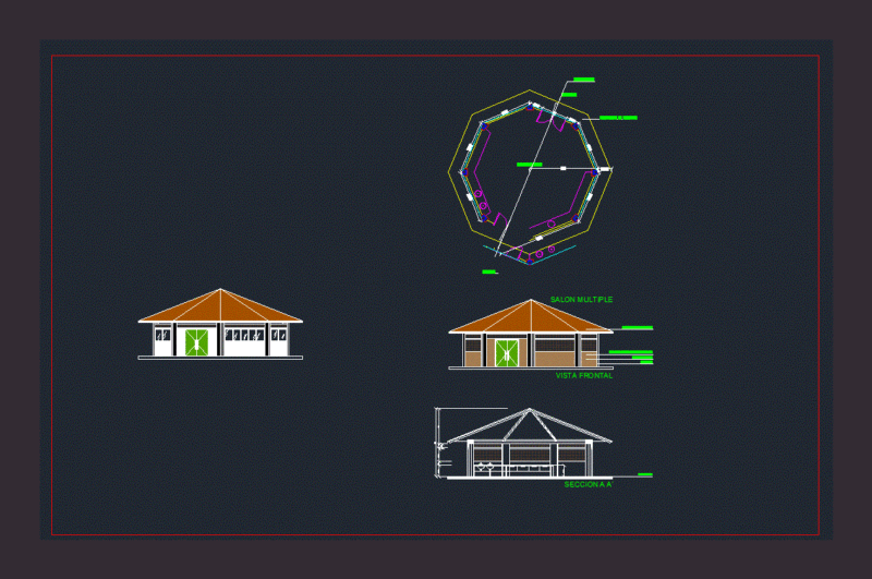 Multipurpose Wooden Kiosk With Hexagonal Structure 2D DWG Design Section for AutoCAD