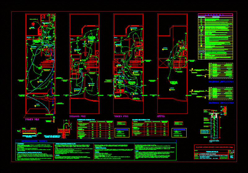 3 Floors Housing Electrical Installations DWG Block for AutoCAD