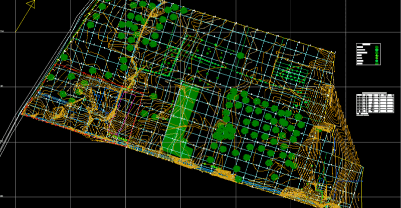 3 Houses, Integrated Topography DWG Block for AutoCAD