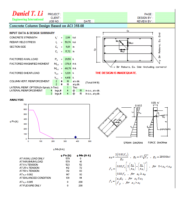 Aci Column Design XLS Excel Spreadsheet