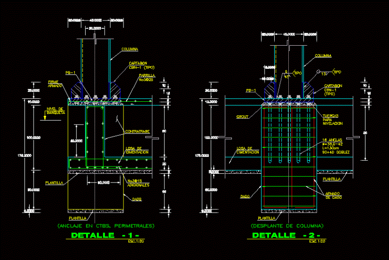 Anchor Steel Column Given Concrete DWG Detail for AutoCAD