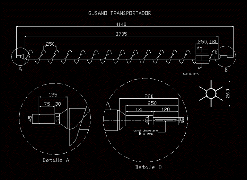 Auger 2D DWG Elevation for AutoCAD