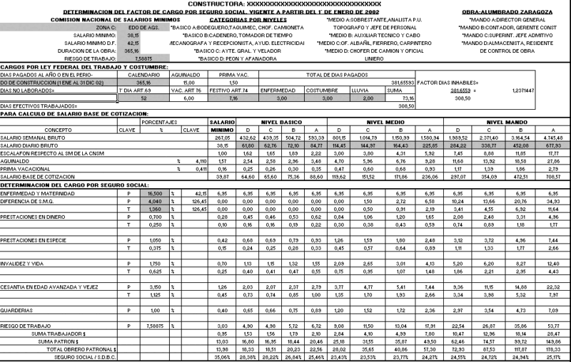 Calculate Of Imss XLS Excel Spreadsheet