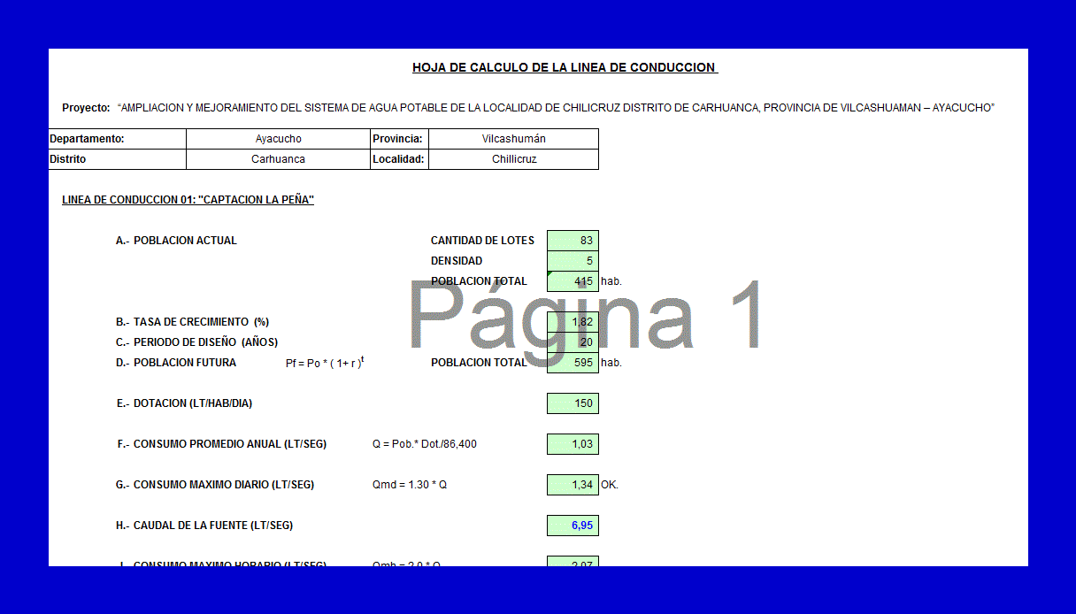 Calculation Line Driving And Drinking Water Adduction XLS Excel ...