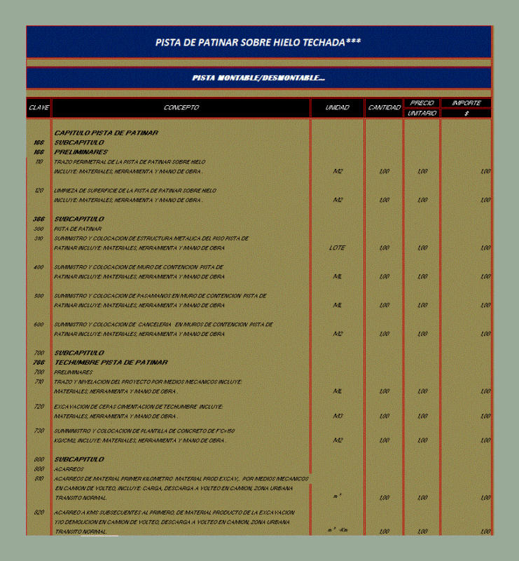 Catalog Constructive Rink XLS Excel Spreadsheet
