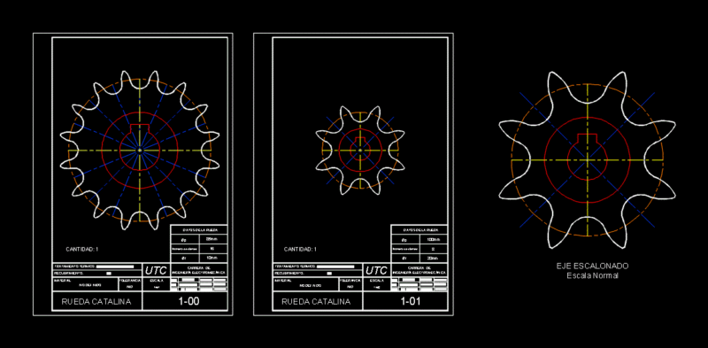 2D Mechanical Sprockets and Stepped Shaft DWG