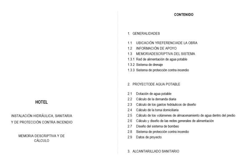 Cilculo Memory Hydrosanitary A Hotel TXT CAD Drawing