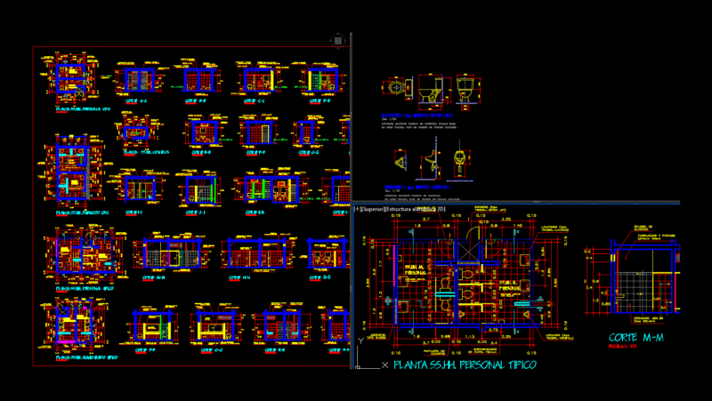 Detail Bathroom Ground And Cutting; DWG Detail for AutoCAD