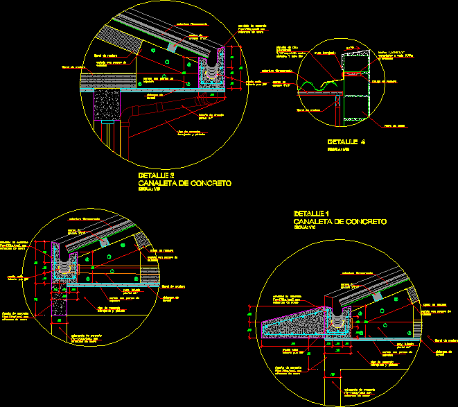 Detail Concrete Gutter For Gable Roof DWG Detail for 