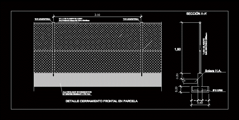 Galvanized Mesh Fence Section and Elevation Detail