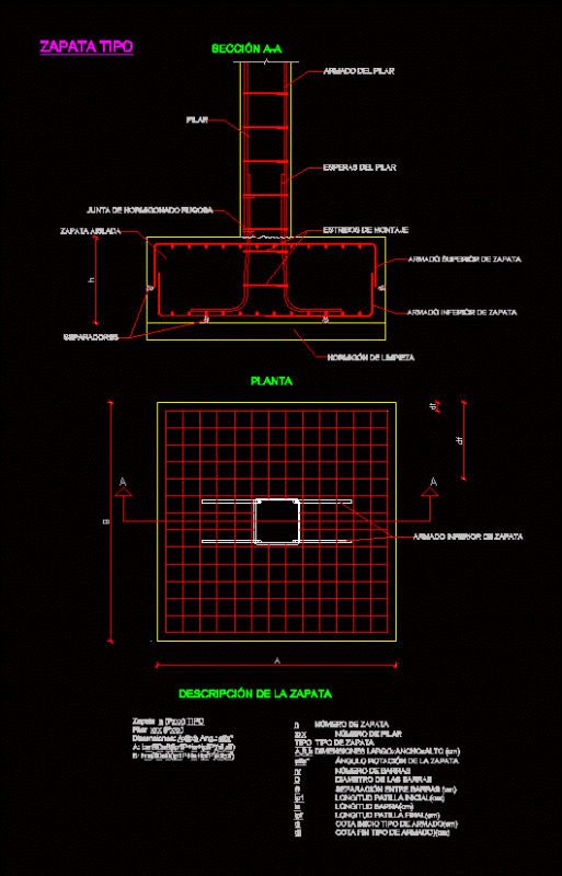 Detail Of Zapata DWG Detail for AutoCAD