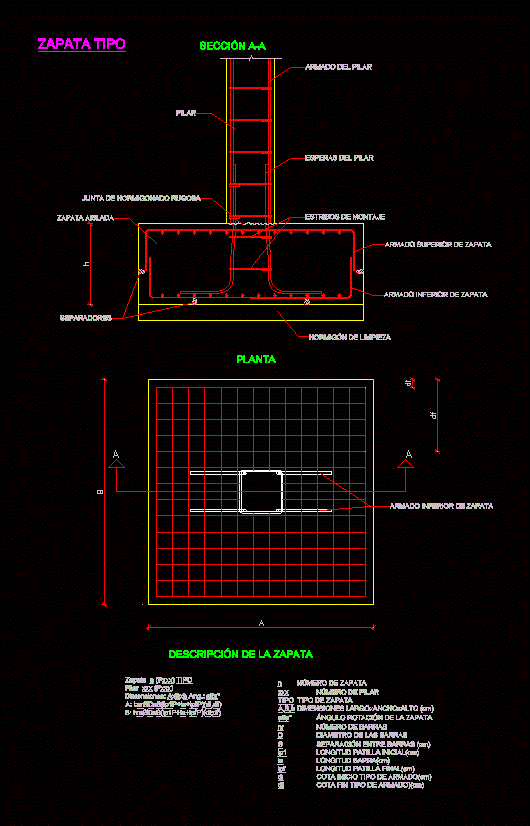 Detail Of Zapata DWG Detail for AutoCAD â€¢ Designs CAD
