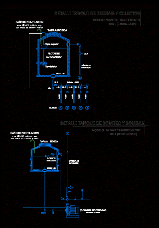 Detail Reserve Tank And Pumping Tank DWG Detail for AutoCAD