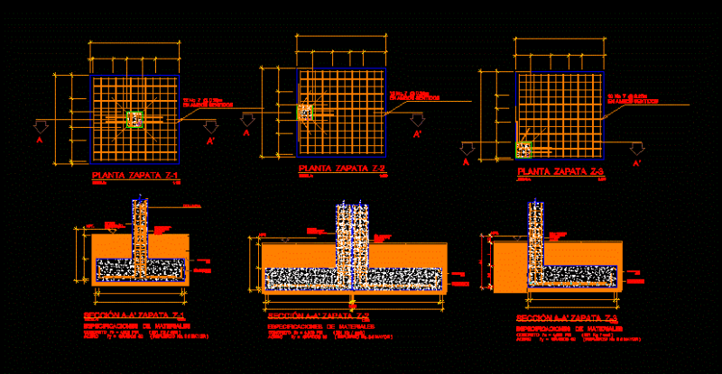 Detail Zapatas DWG Section for AutoCAD
