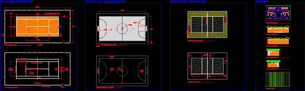 Dimensions, Playing Flelds And Courts For Various Sports, Vegetation DWG Block for AutoCAD