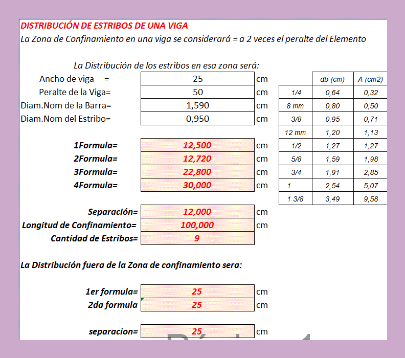 Estribamiento Calculator XLS Excel Spreadsheet