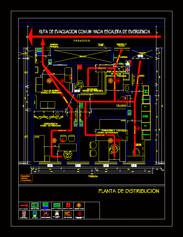 Evacuation Routes Office DWG Block for AutoCAD