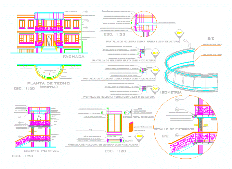 Facade Detail With Sections DWG Section for AutoCAD