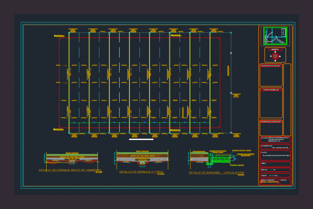Football Field Drainage DWG Plan for AutoCAD