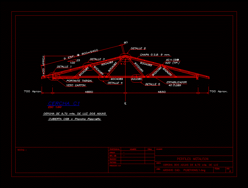 Gable Truss Metalcom DWG Detail for AutoCAD