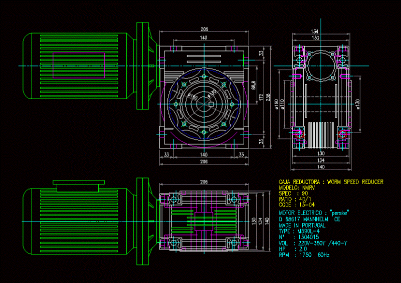 Gearbox – Electric Motor DWG Block for AutoCAD