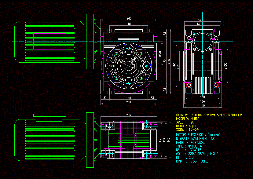 Gearbox Electric Motor DWG Block for AutoCAD • Designs CAD