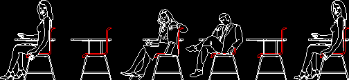 Group Of Students Seat Down – Lateral Left View DXF Elevation for AutoCAD