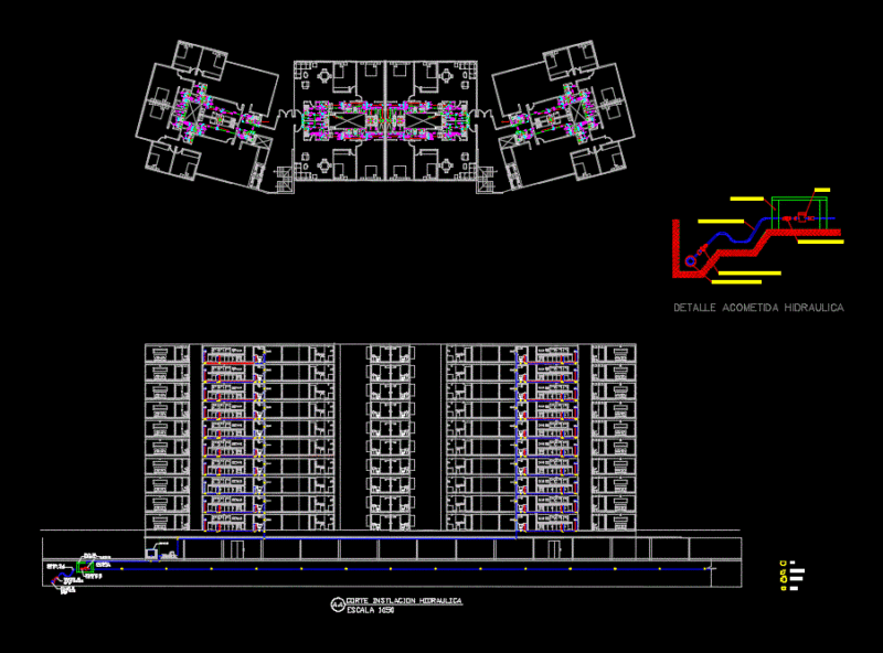 Internal And External Hydraulic Network Of A Multifamily Residence DWG Detail for AutoCAD